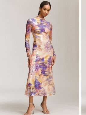 BHLDN sequin mock-neck long-sleeve dress